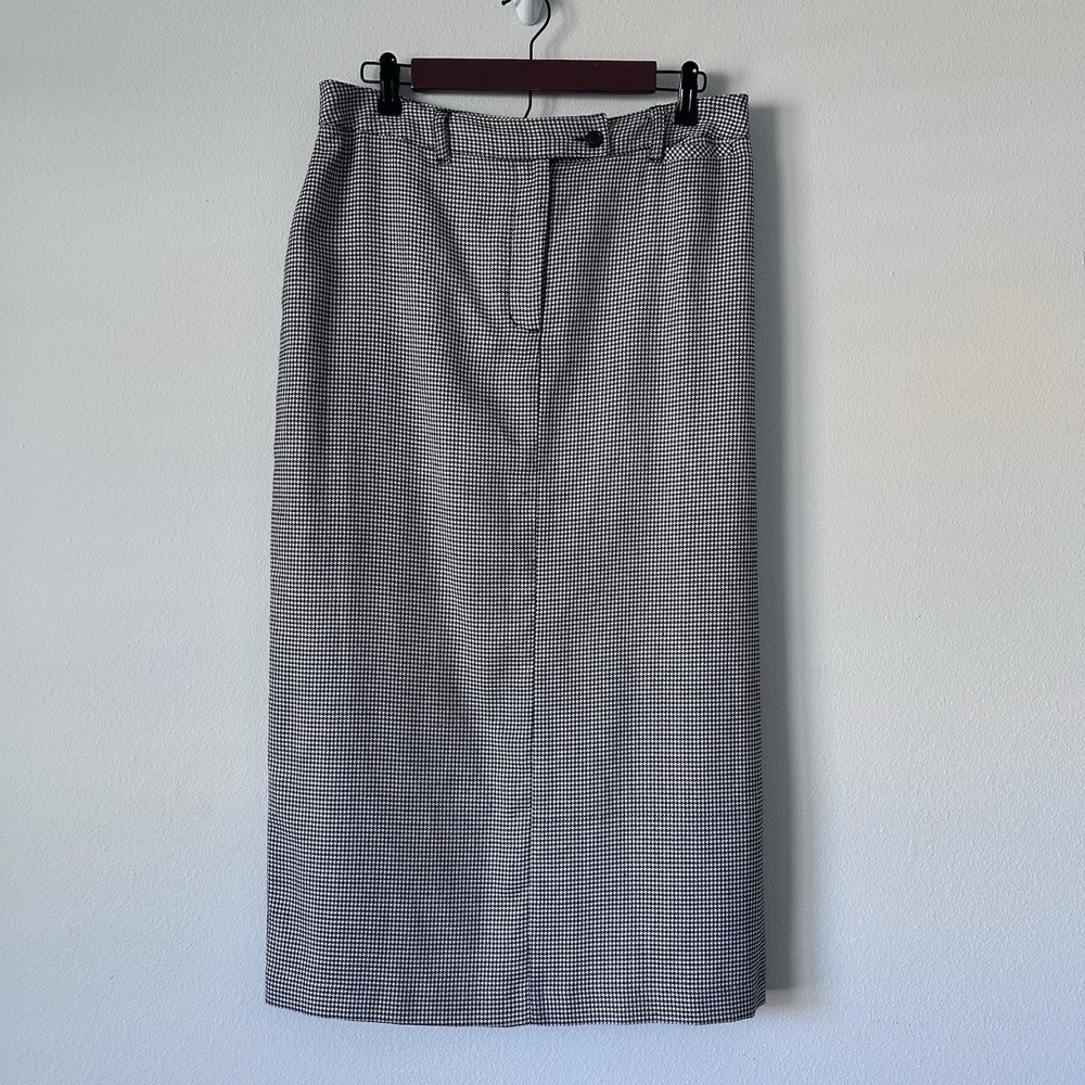 VTG Academia‎ Clueless 90s Houndstooth Midi Skirt Pockets Sz S 14P Black White